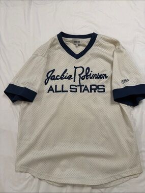 Ebbett’s Field Vintage Jackie Robinson All Stars Mesh Jersey in Cream & Navy